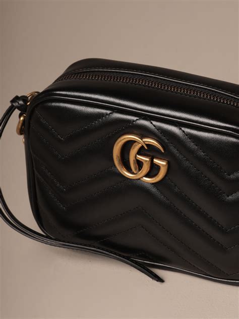 borsa tracolla nera di stoffa gucci|Borsa a tracolla GG Marmont Small in pelle matelassé in Nero.